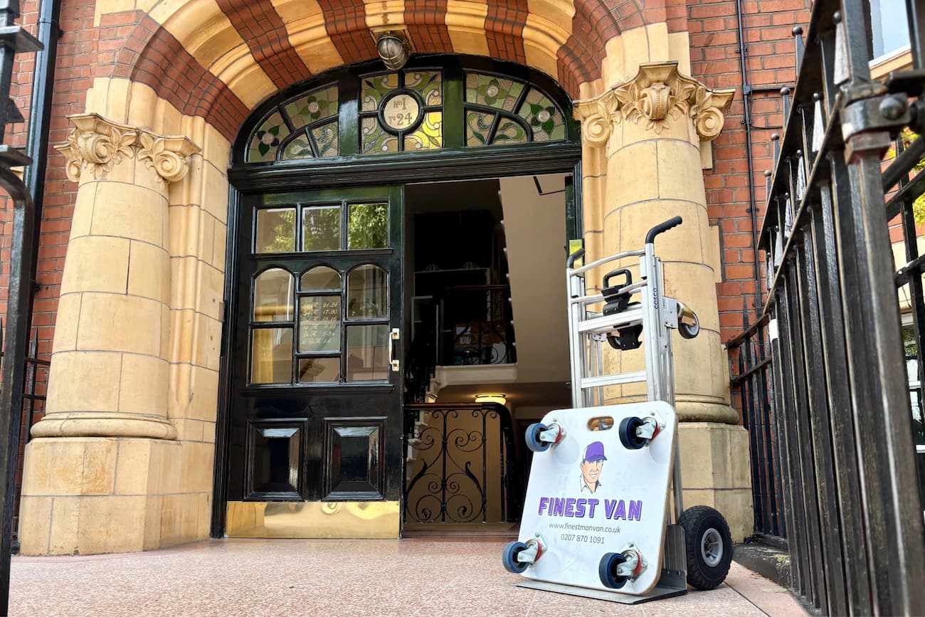Finest Van student removals equipment outside halls Finest Van moving trolley and removals skate outside a student halls entrance
